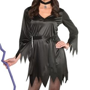 Women's Tattered Witch Dress & Purple Mesh Spiderweb Hat